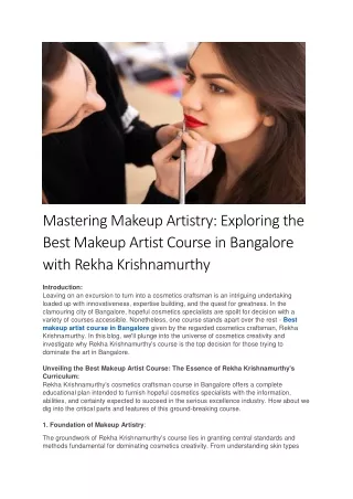 Unveiling Beauty: Discovering the Best Makeup Artist Course in Bangalore with Re
