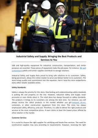 Industrial Safety and Supply: Bringing the Best Products and Services to You