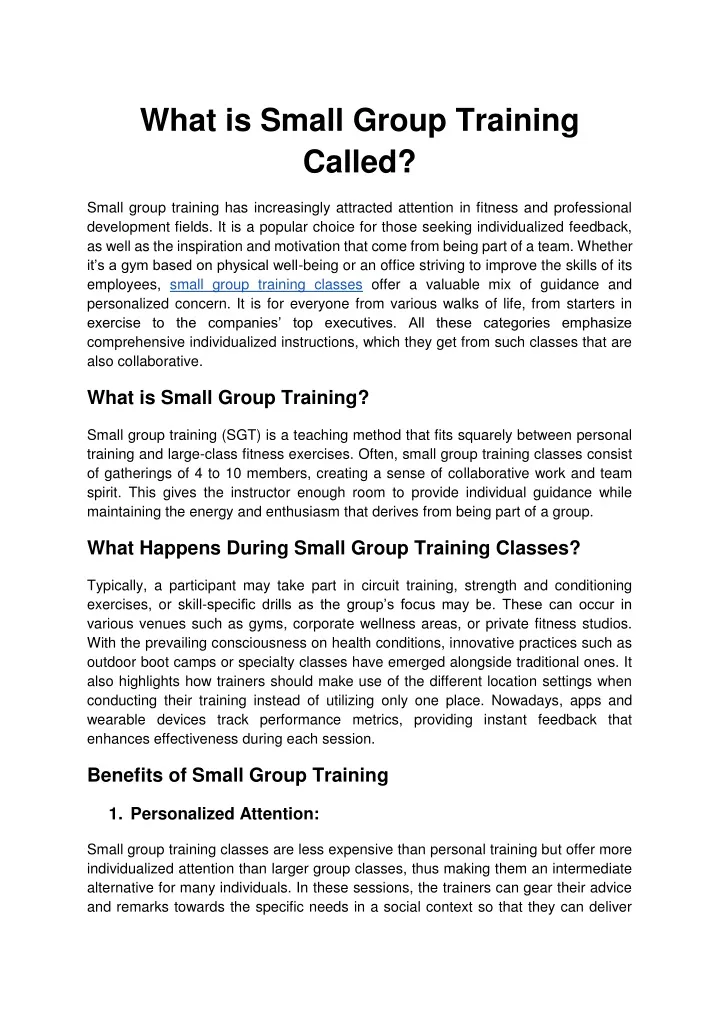 what is small group training called