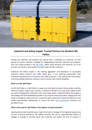 Industrial and Safety Supply: Trusted Partners for Resilient IBC Pallets