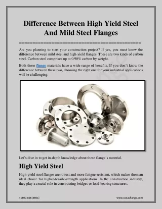 Difference Between High Yield Steel And Mild Steel Flanges