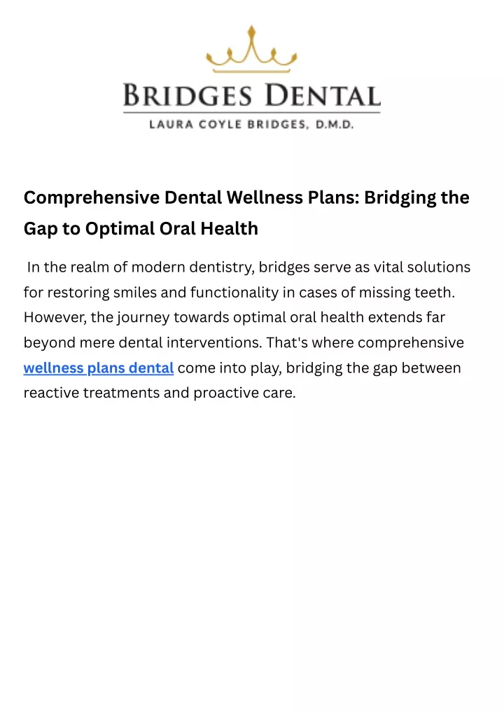 comprehensive dental wellness plans bridging