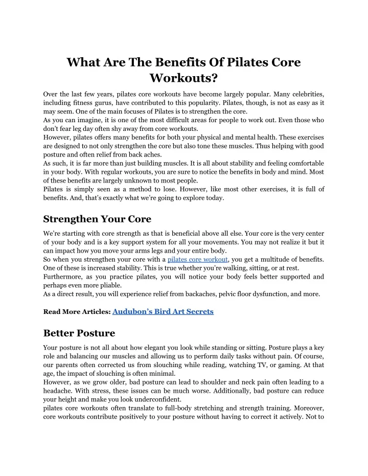 what are the benefits of pilates core workouts