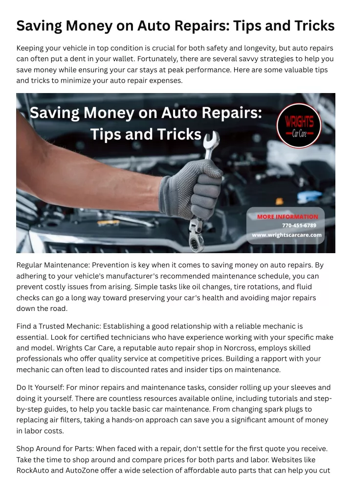 saving money on auto repairs tips and tricks