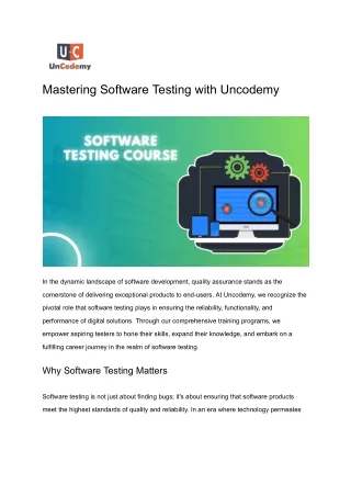 Mastering Software Testing with Uncodemy
