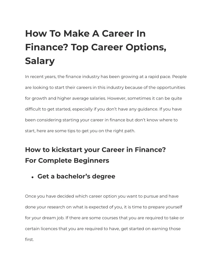 how to make a career in finance top career