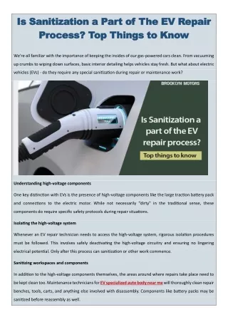 Is Sanitization a Part of The EV Repair Process- Top Things to Know?