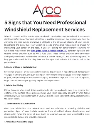 5 Signs that You Need Professional Windshield Replacement Services
