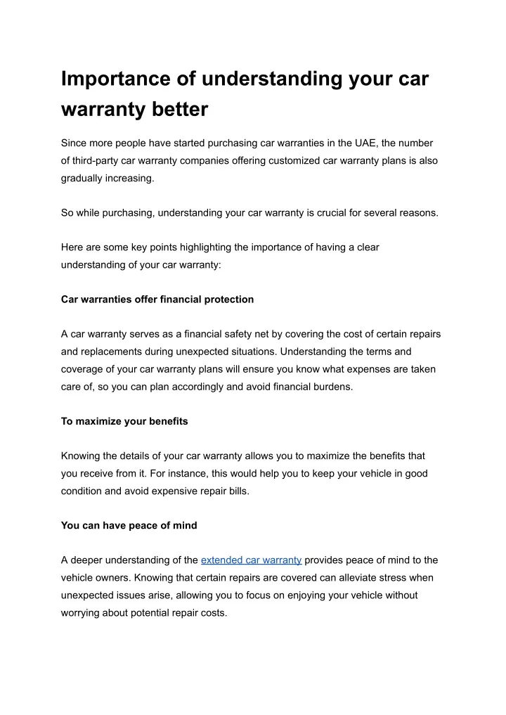 importance of understanding your car warranty