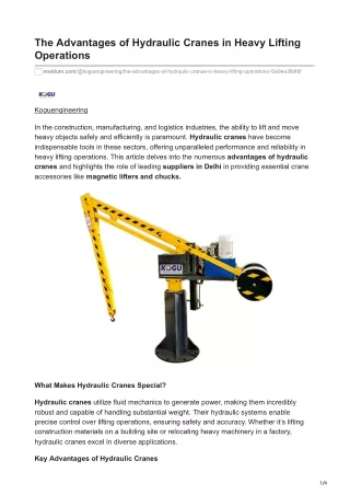 The Advantages of Hydraulic Cranes in Heavy Lifting Operations