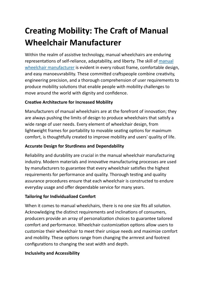 creating mobility the craft of manual wheelchair