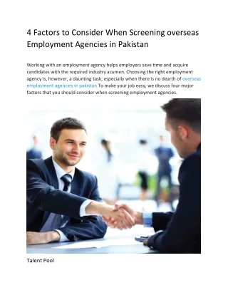 4 Factors to Consider When Screening overseas Employment Agencies in Pakistan