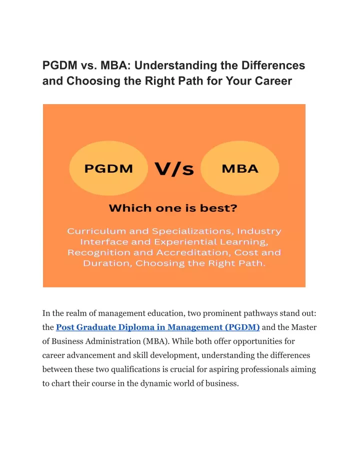 Ppt Pgdm Vs Mba Understanding The Differences And Choosing The Right Path For Your Career