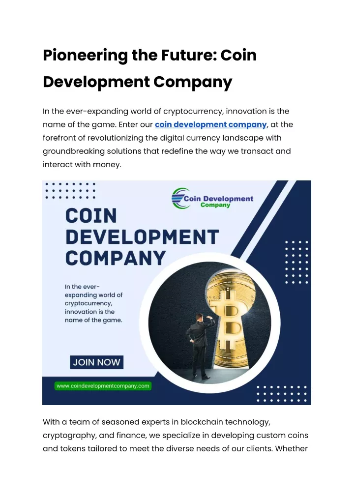 pioneering the future coin development company