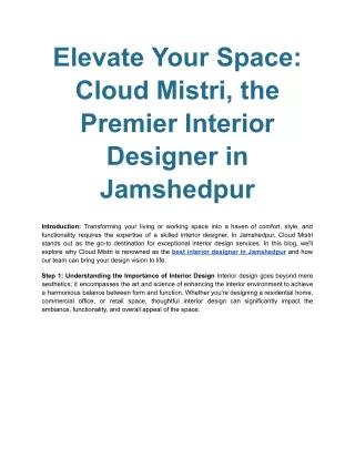 Elevate Your Space_ Cloud Mistri, the Premier Interior Designer in Jamshedpur