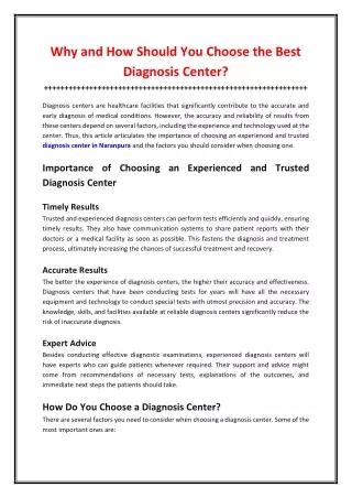 Why and How Should You Choose the Best Diagnosis Center