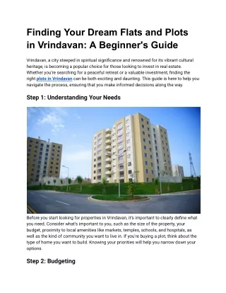 Finding Your Dream Flats and Plots in Vrindavan: A Beginner's Guide