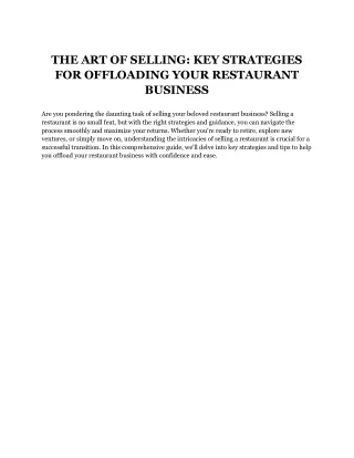 the art of selling key strategies for offloading