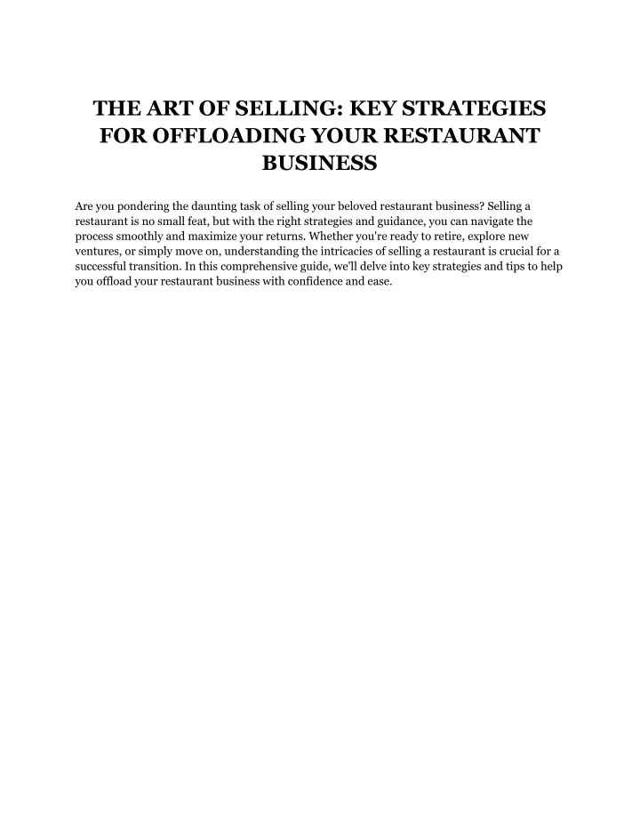 the art of selling key strategies for offloading