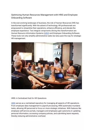 Optimizing Human Resources Management with HRIS and Employee Onboarding Software