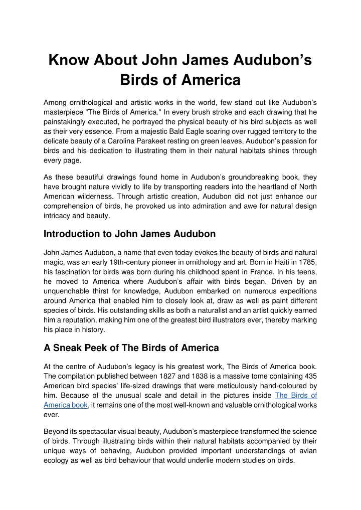 know about john james audubon s birds of america