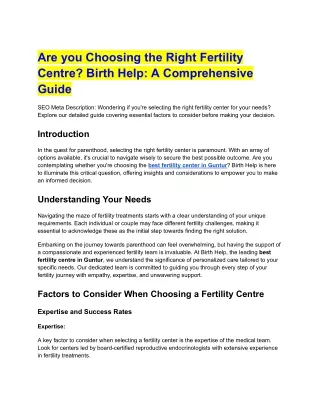 Are you Choosing the Right Fertility Centre
