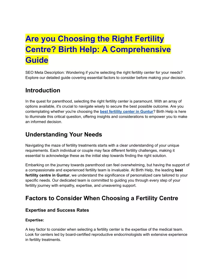 are you choosing the right fertility centre birth