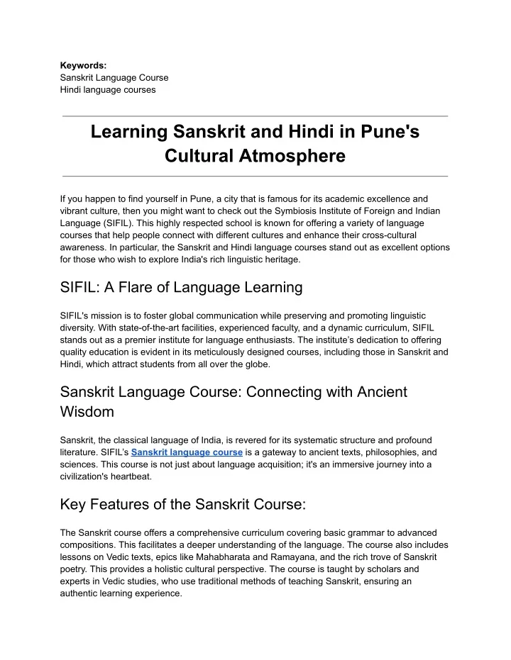 keywords sanskrit language course hindi language