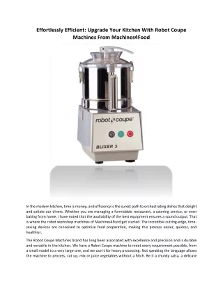 Effortlessly Efficient: Upgrade Your Kitchen With Robot Coupe Machines From Mach