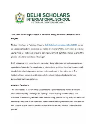 Pioneering Excellence in Education Among Faridabad's Best Schools in Haryana