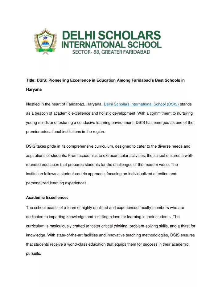 title dsis pioneering excellence in education