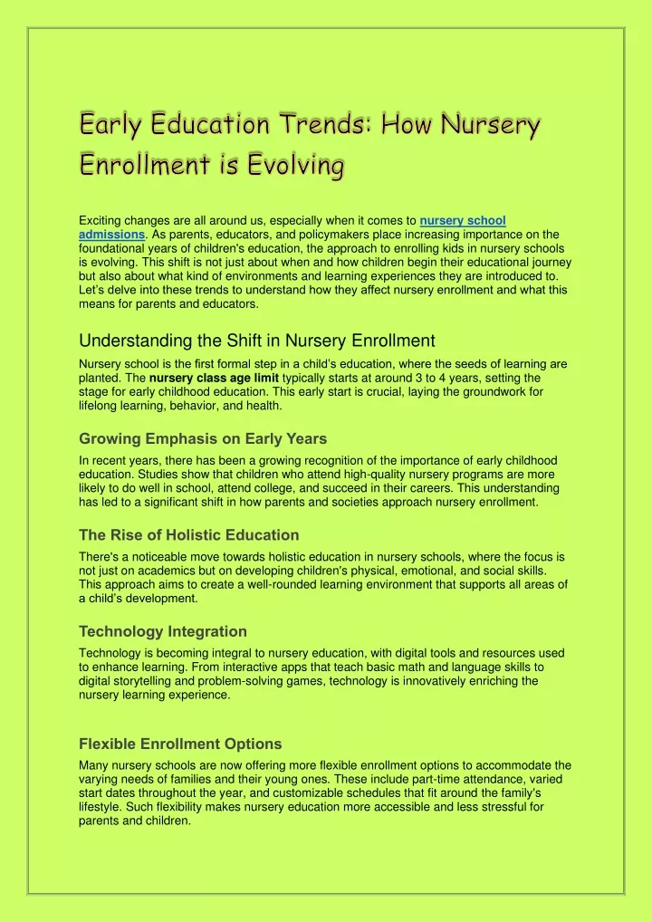 early education trends how nursery