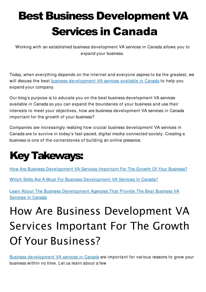 best business development va services in canada