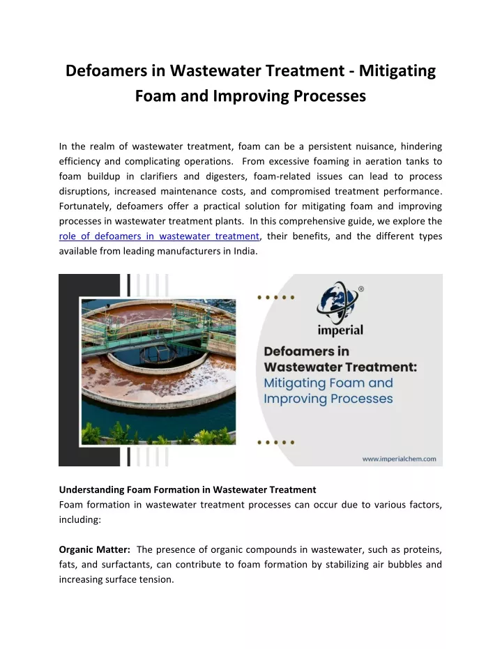 defoamers in wastewater treatment mitigating foam