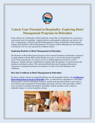 Unlock Your Potential in Hospitality Exploring Hotel Management Programs in Dehradun
