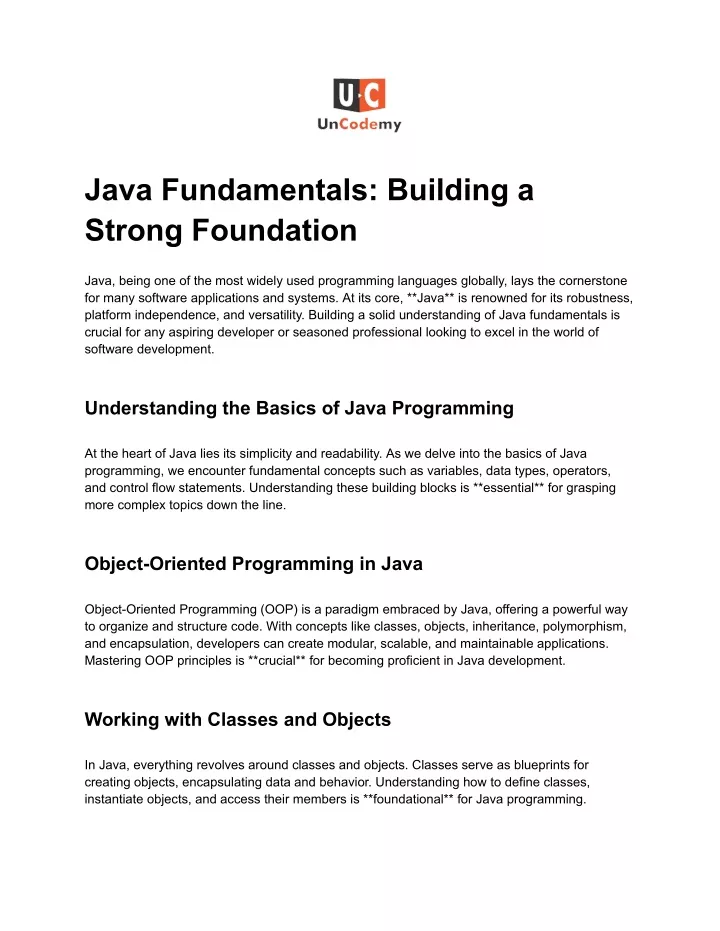 java fundamentals building a strong foundation