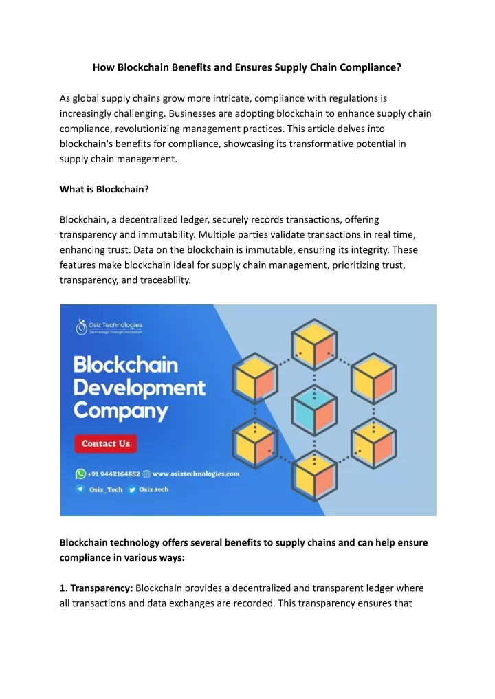 how blockchain benefits and ensures supply chain