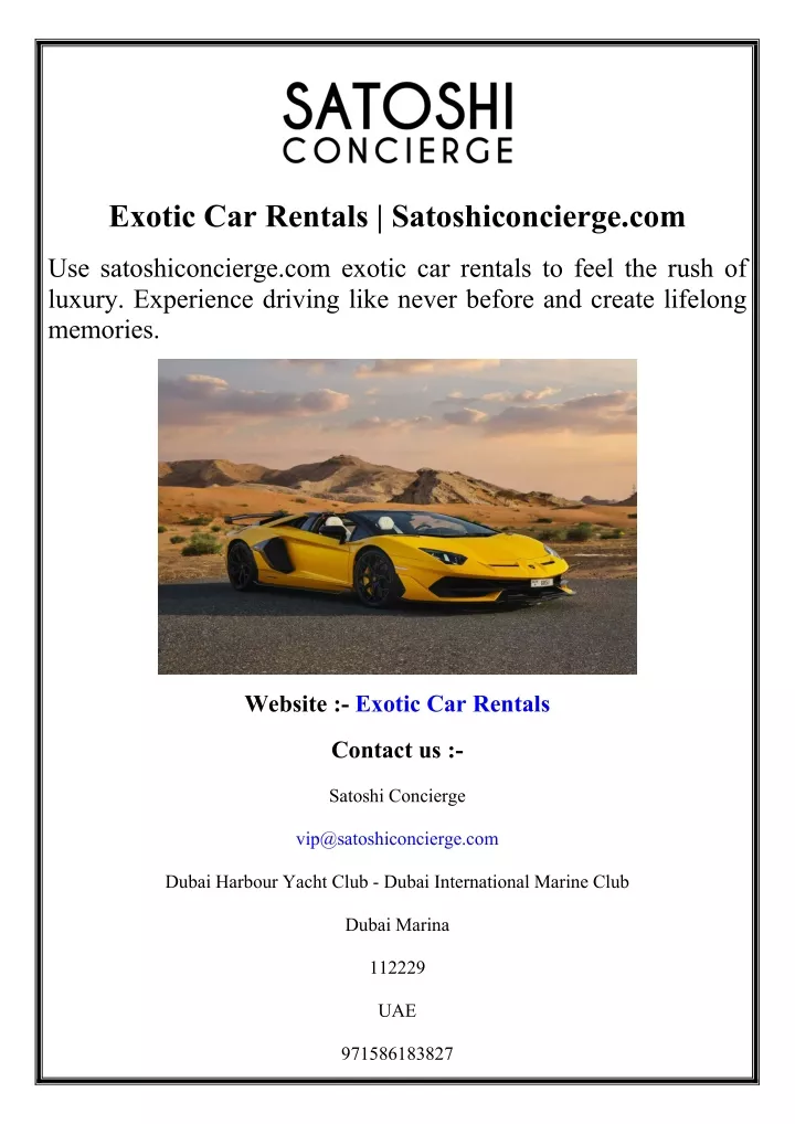 exotic car rentals satoshiconcierge com