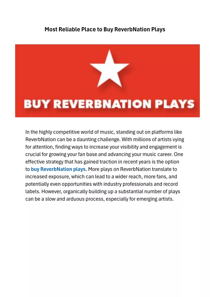 most reliable place to buy reverbnation plays