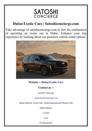 Dubai Exotic Cars  Satoshiconcierge.com
