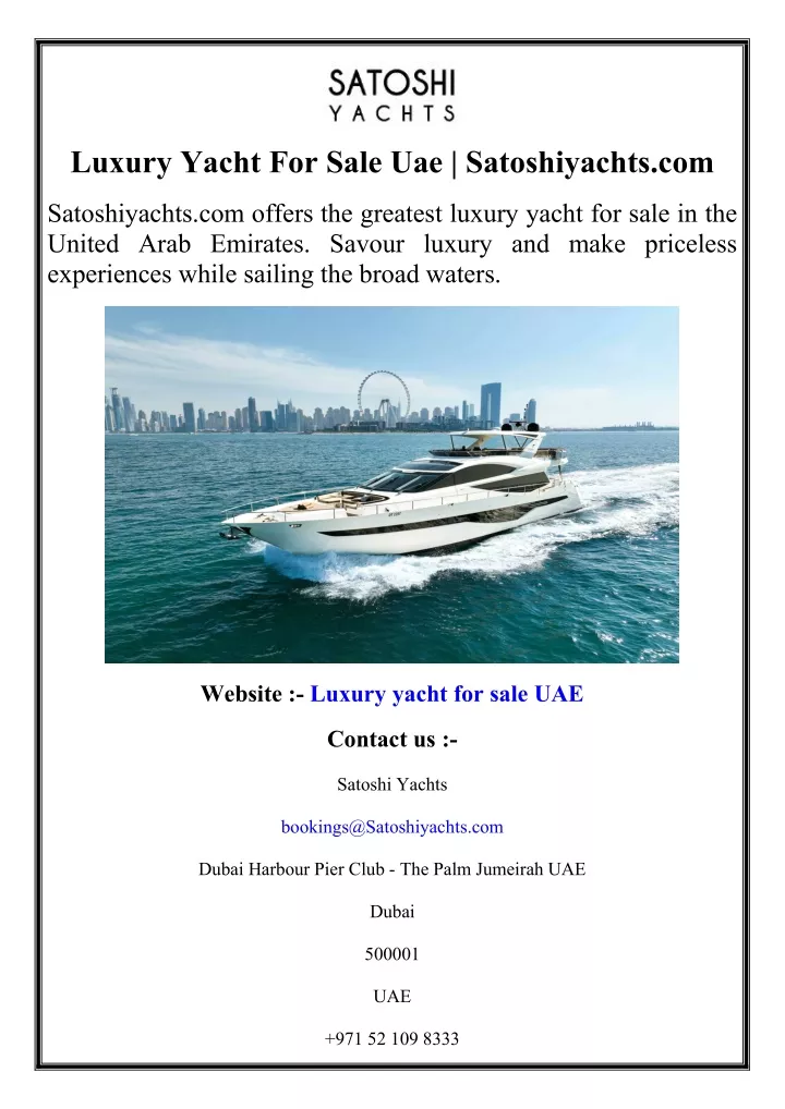 luxury yacht for sale uae satoshiyachts com