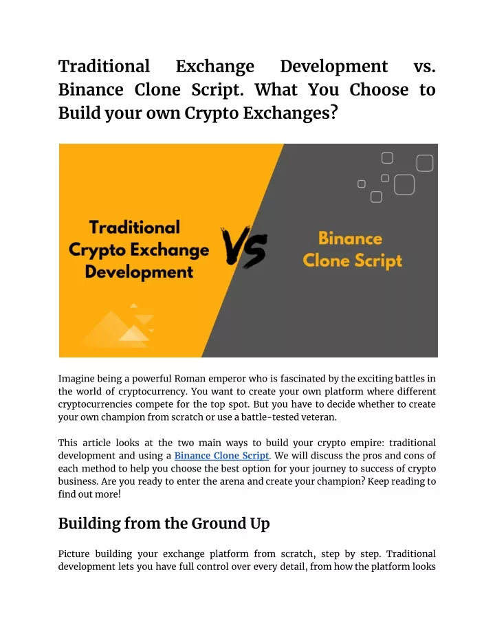 traditional binance clone script what you choose