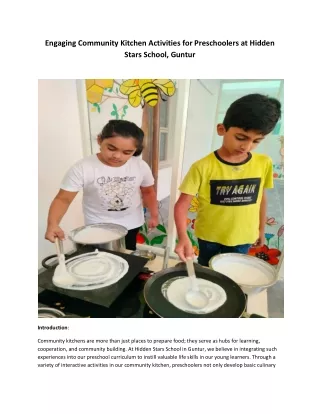 Community Kitchen Activities for Preschoolers at Hidden Stars School