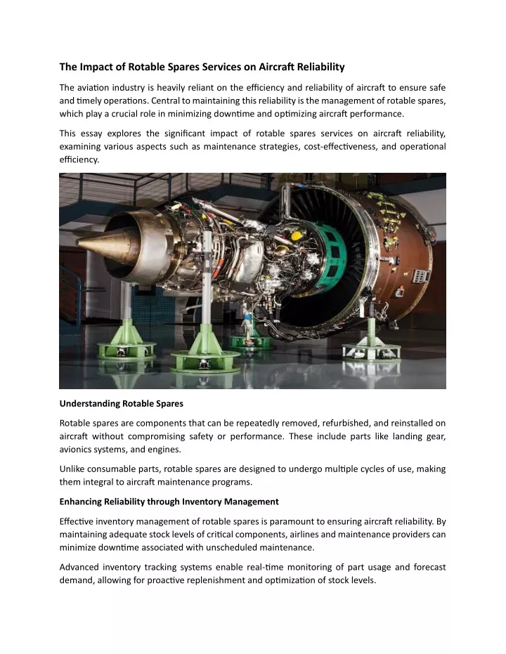 the impact of rotable spares services on aircraft