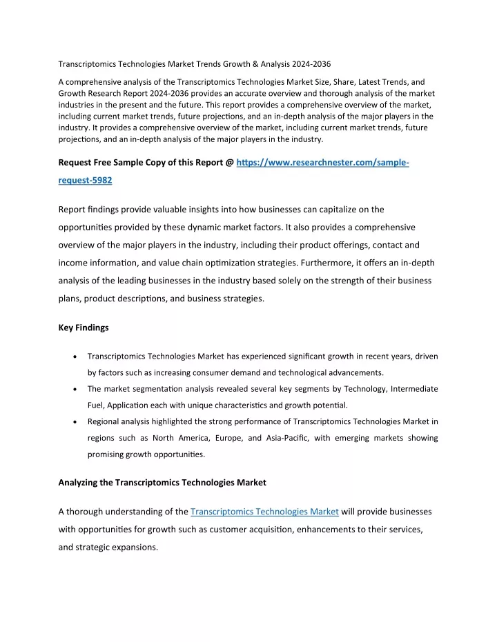 transcriptomics technologies market trends growth