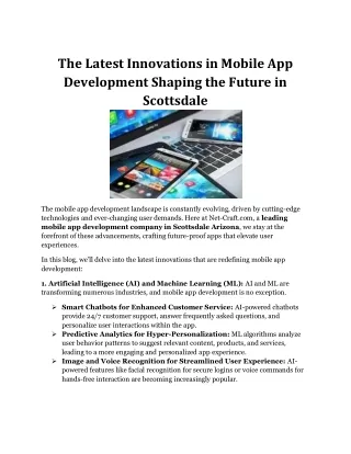 Latest Innovations in Mobile App Development Shaping the Future in Scottsdale