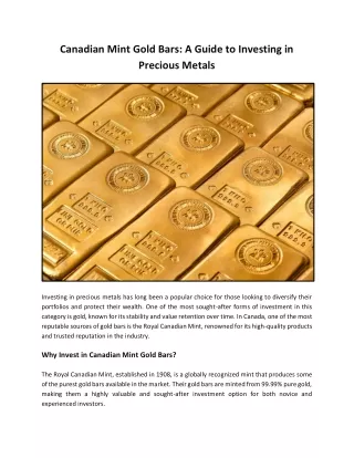 Unlock the Power of Canadian Mint Gold Bars: Insights