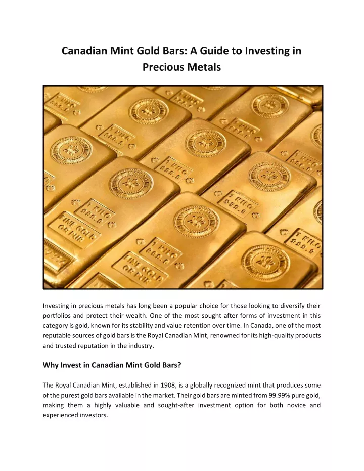 canadian mint gold bars a guide to investing