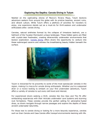 Exploring the Depths Cenote Diving Tulum