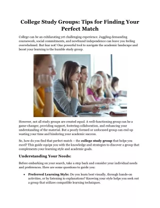 College Study Groups Tips for Finding Your Perfect Match
